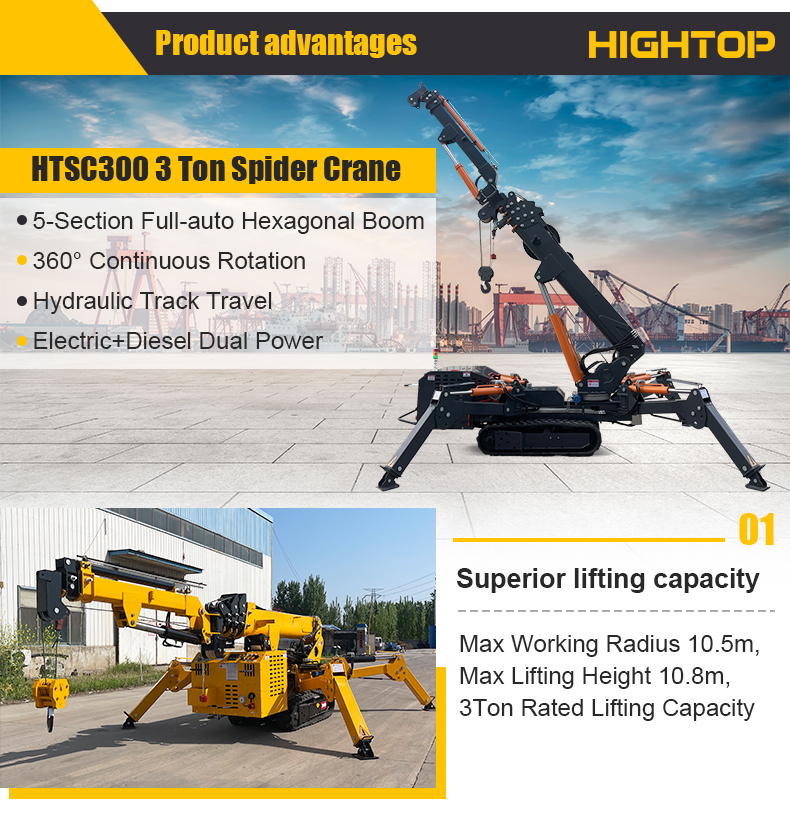 HTSC300-3 Ton Crawler Spider Crane with 10.5m Max Working Radius