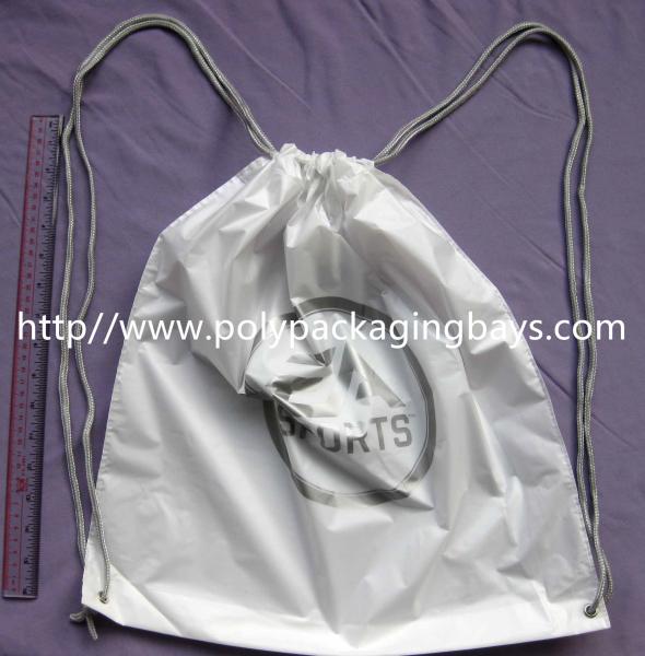 Personalized PP Promotion  Packaging / White Plastic Drawstring Backpack