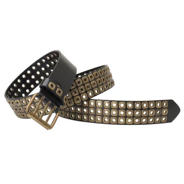 Unisex European and American style belt, trendy dark hollow rivet punk belt, versatile jeans belt
