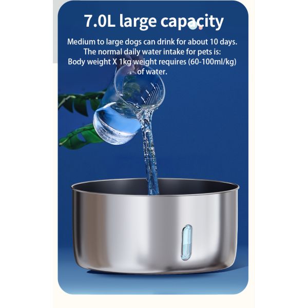 7L Large Capacity Automatic Pet Water Dispenser Intelligent Circulation Stainless Steel Chargeable Travel Bowls for Dogs Cats