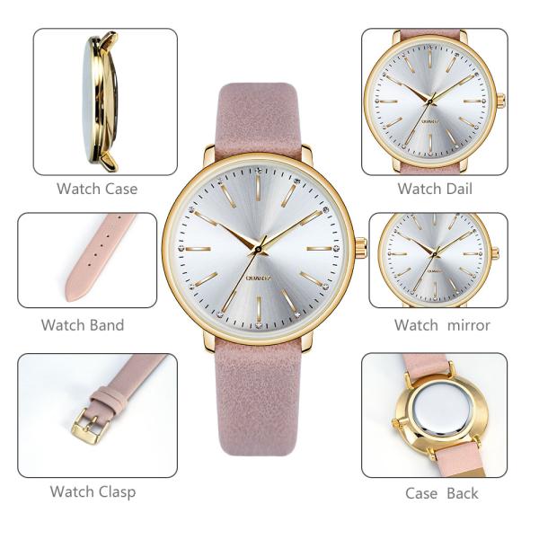 PU leather Quartz Battery Wristwatches OEM Available 36mm Diameter