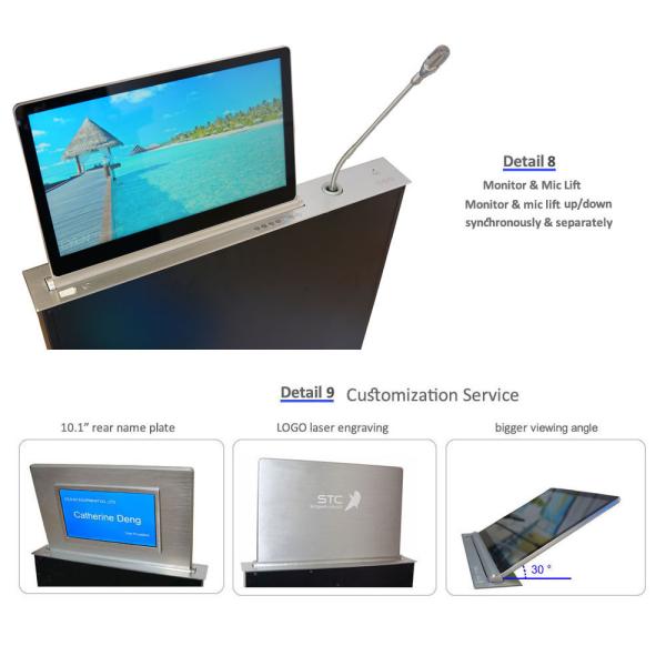 Brushed Aluminum Motorized Retractable Monitor For Video Conference Room