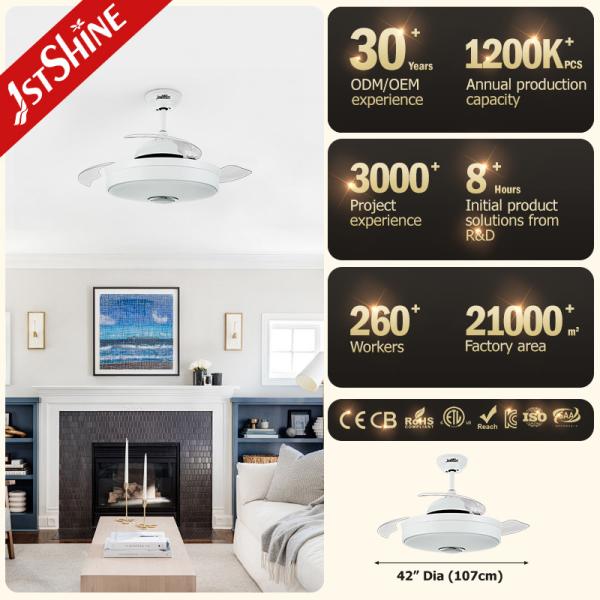 WiFi Control 3 Velocidades 65W retrátil ventoinha luz com lâmina oculta