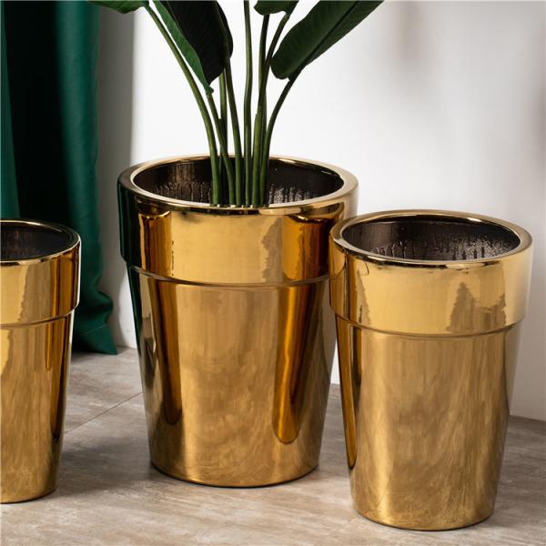 Hot Sale Indoor Outdoor Decoration Cylinder Plant Pots Handmade Gold Tall Large Size Ceramic Flower Pots For Home Decor