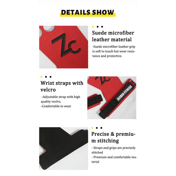 WOD Crossfit Hand Grips 3hole Red Suede Microfiber Leather For Pull Ups Muscle Ups