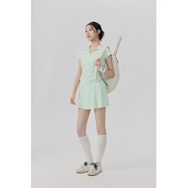 Women's Tennis Polo Shirt and Skirt Set - Breathable Quick-Dry Cream Sportswear for Active Training and Casual Wear