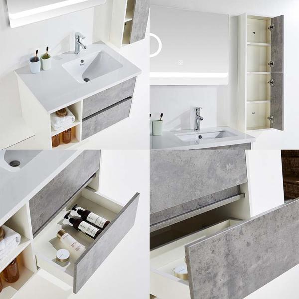 Plywood Material 80cm Bathroom Cabinet With Led Mirror And Side Cabinet