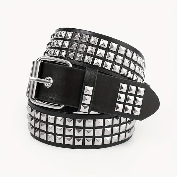 Unisex Western Belt with Ordinary Style Width 2-4cm Iron Buckle Rivet Punk Design