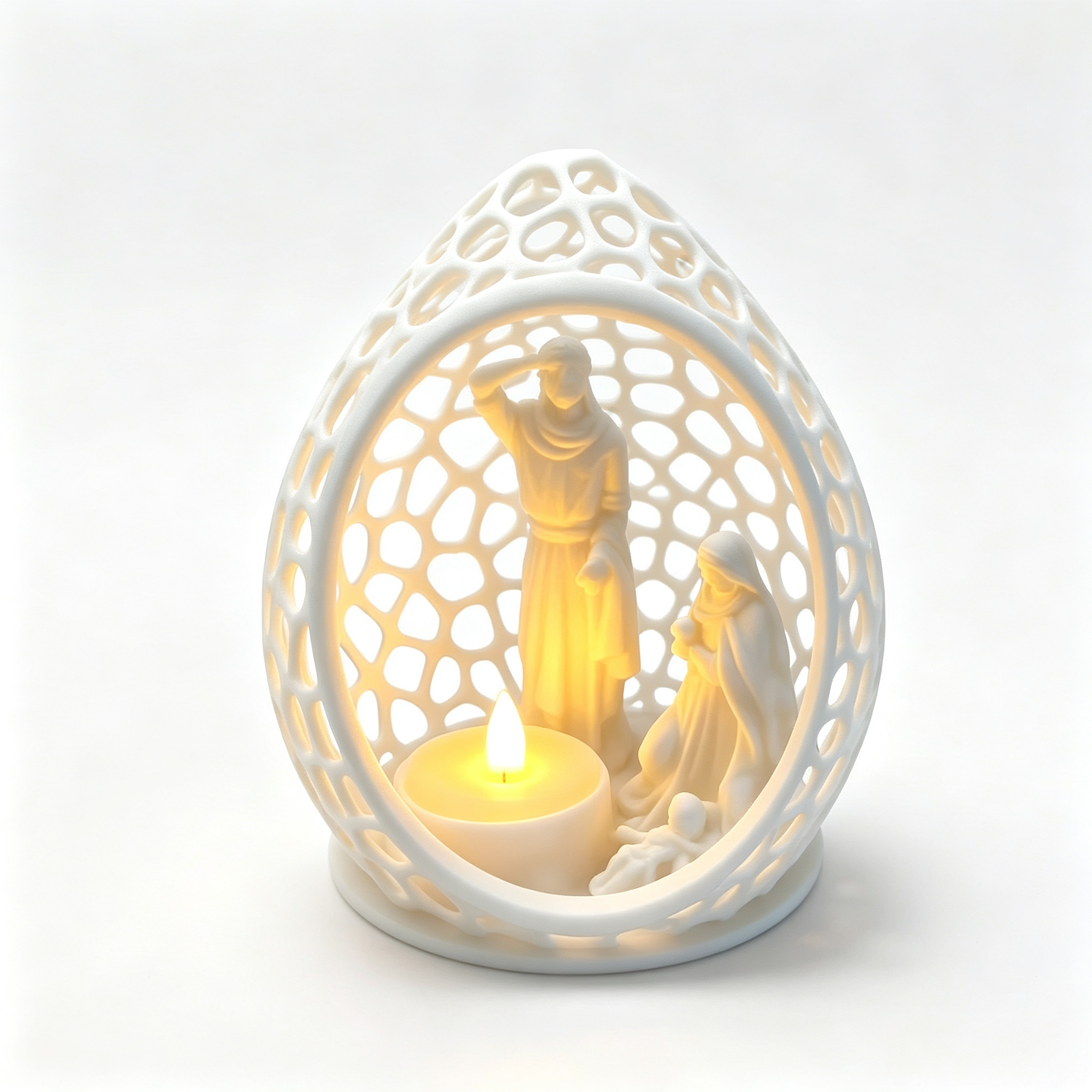 3D Printed Holiday Decoration‑Nativity Scene Tealight Holder, Hollow Egg‑Shaped Christmas Candle Holder