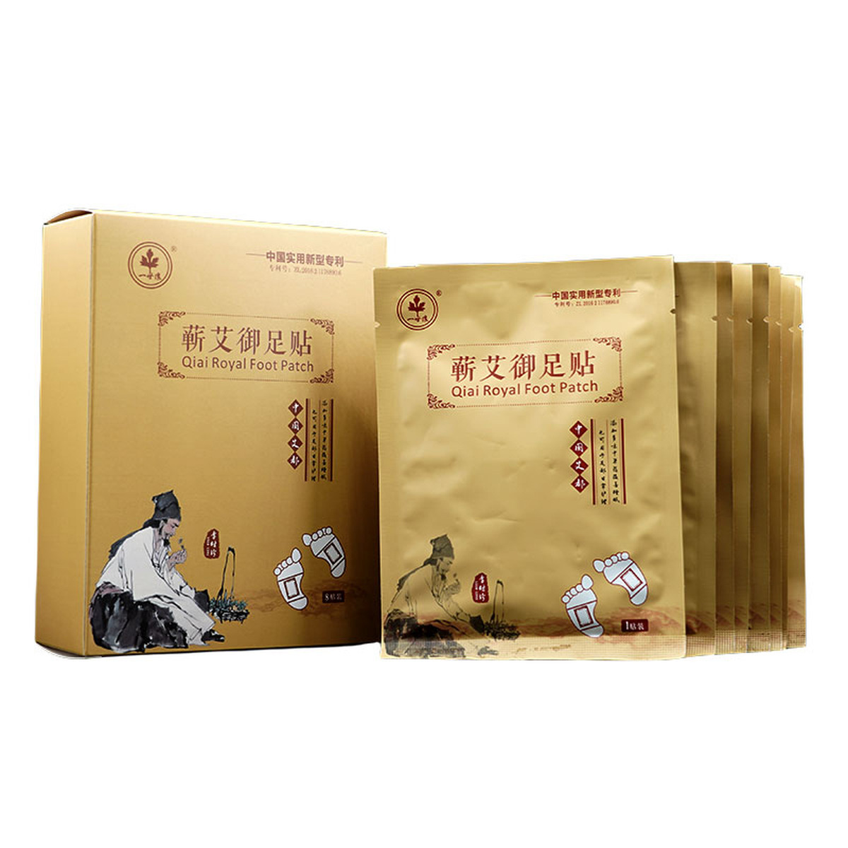 Qiai Mugwort Foot Patches in an 8-Piece Box for Wholesale Supply
