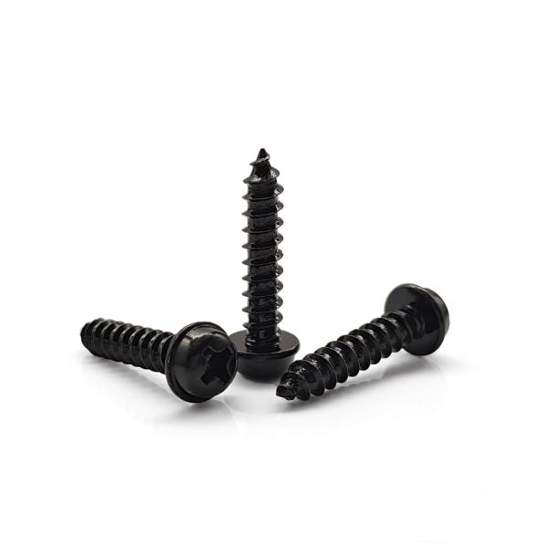 Black Zinc Plated Round Head Self-Tapper – Phillips Drive with Integrated Washer for Sheet Metal Assembly