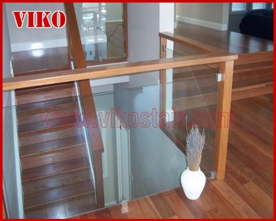 Double Steel Plate Staircase VK57S  Tread beech ,Railing tempered glass, Handrail b eech Stringer,carbon