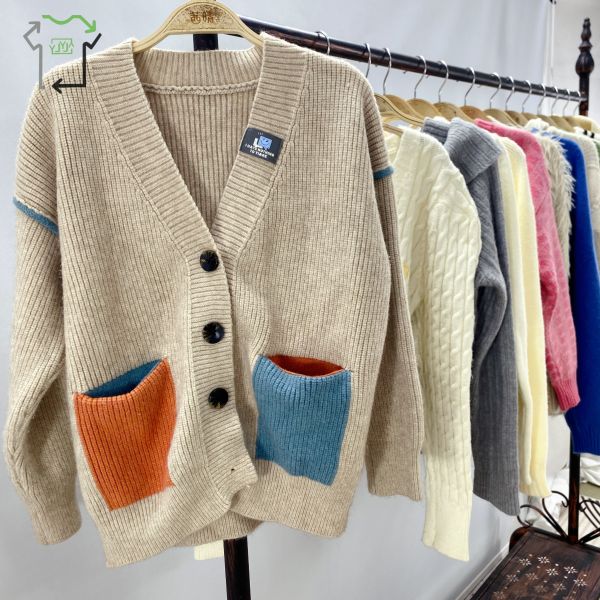 Mixed Colors Used Women's Woolen Sweater Coat Casual Long Sleeve Clean 95-100%