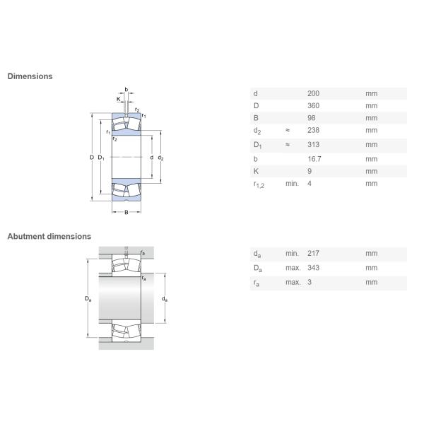 22240 CC/W33 Metric Spherical Bearing 200 X 360 X 98 MM Large Radial Load Capacity