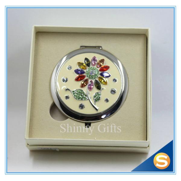 Shinny Gifts Wholesale Colorful Rhinestones Flower Design Small Round Mirror