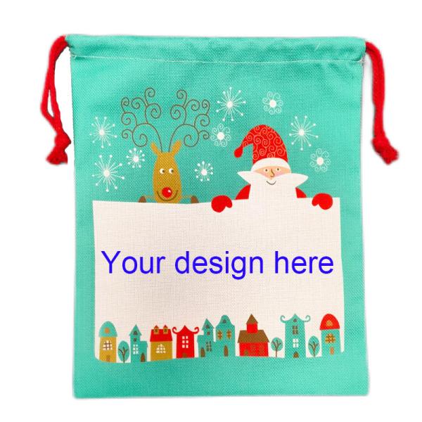 Bolsas de Navidad de sublimación de un solo lado en blanco para transferencia de calor, sacos de arpillera navideños