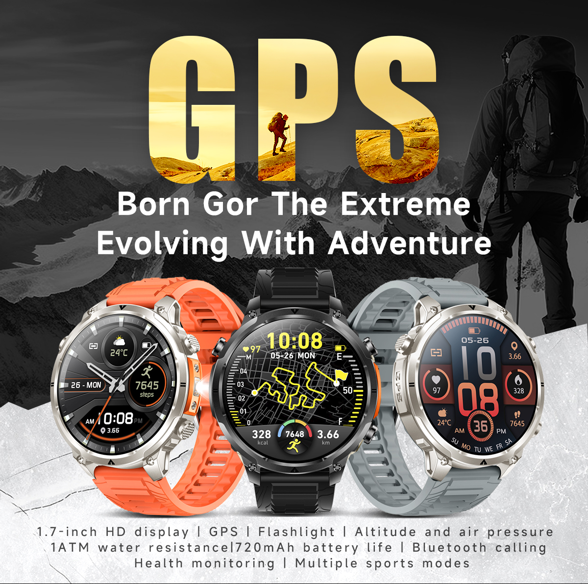 Smart Watch 2026 MK100 GPS 44-49mm TFT HD Screen Ultra High Precision Outdoor IP68 Fitness Tracker Multisport Tracker for Men