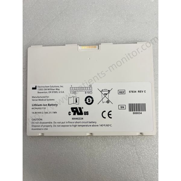 Batería de iones de litio Varian Medical Systems 57834 REV C para aplicación de detector con 90 días de garantía