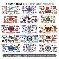 UV DTF Transfer Cup Wrap Stickers Pour les tampons en verre Logo personnalisé Balles de sport de rugby 16 oz