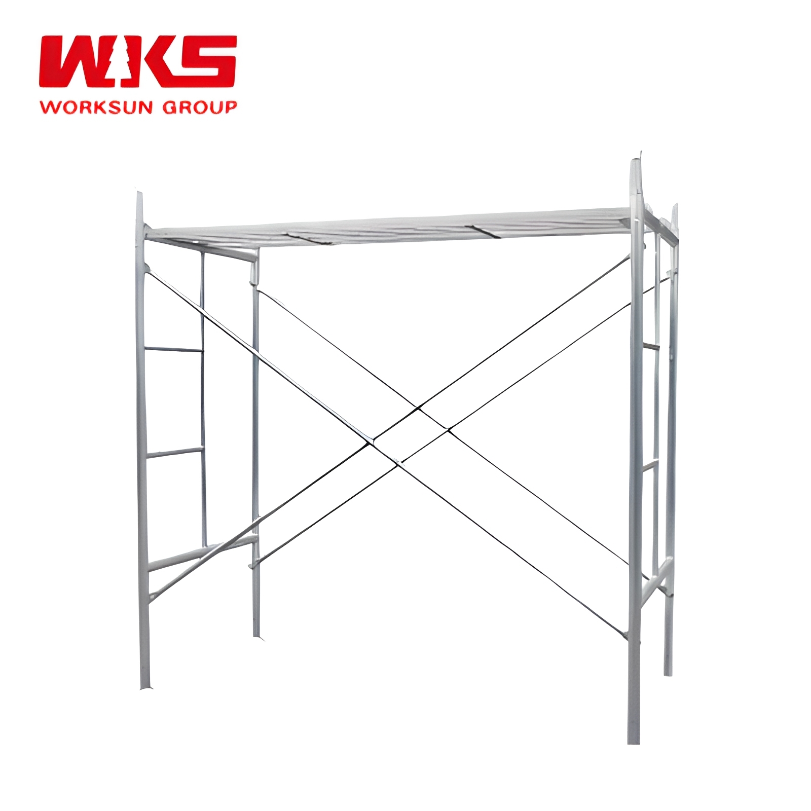 Steel Frame Scaffolding System with Tool-Free Assembly, Built-In Cross Bracing, and Compact Storage
