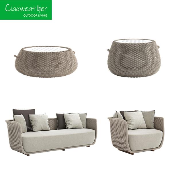 Garden Furniture Woven Sofa Set Villa Modern Hotel Waterproof Fabric Aluminum Frame 2 Sets Lounge Sets Outside