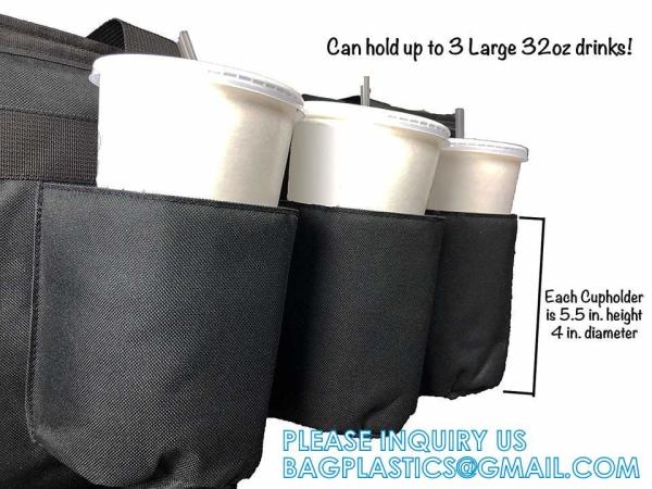 Insulated Food Delivery Bag with Cup Holders/Drink Carriers Premium XXL, Great for Beverages, Grocery, Pizza
