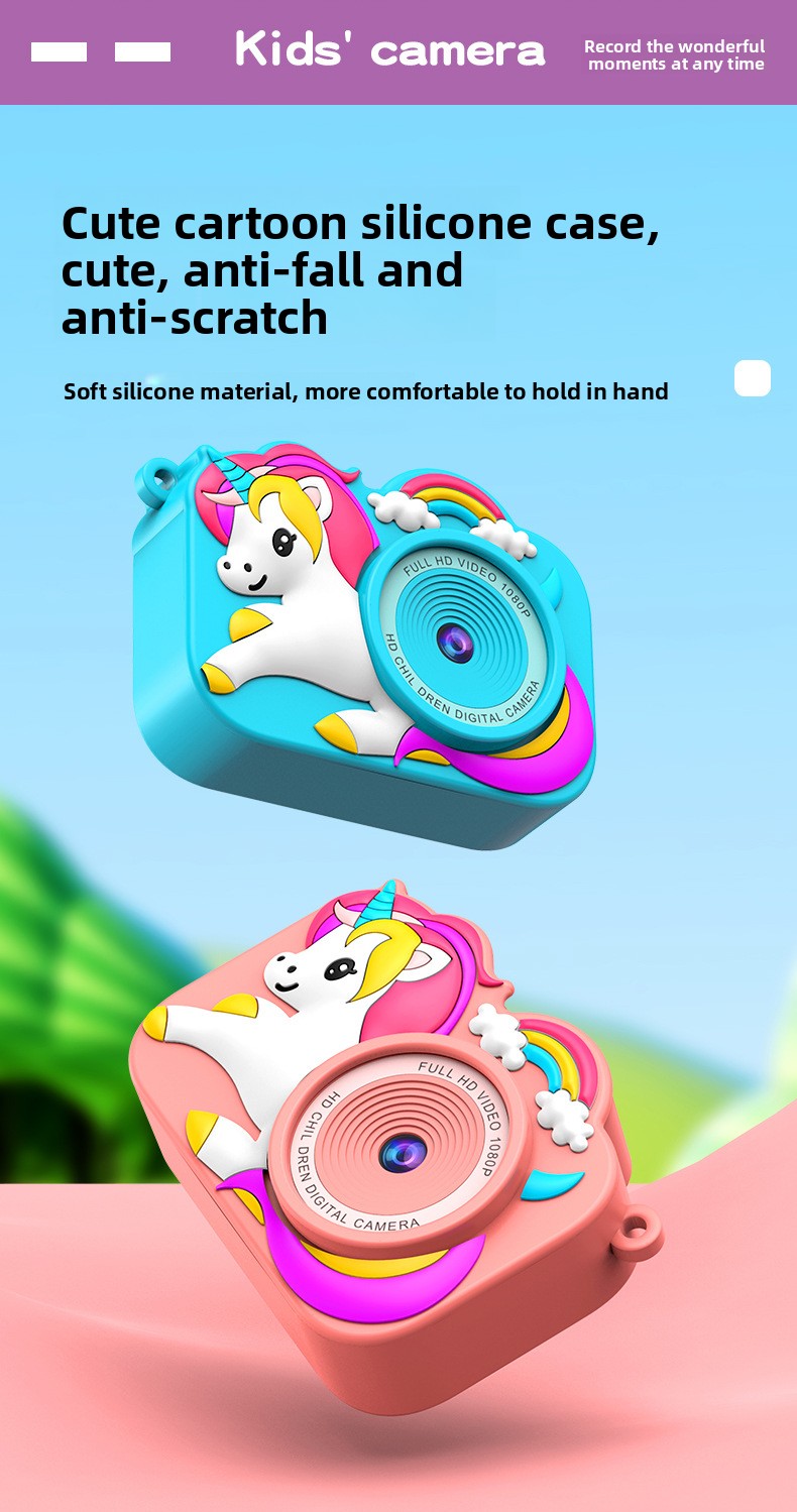 Feitianma 2.0 Inch Screen 1080P HD Dual-lens Children's Camera with Unicorn Graphic Design Children's Toy Gift