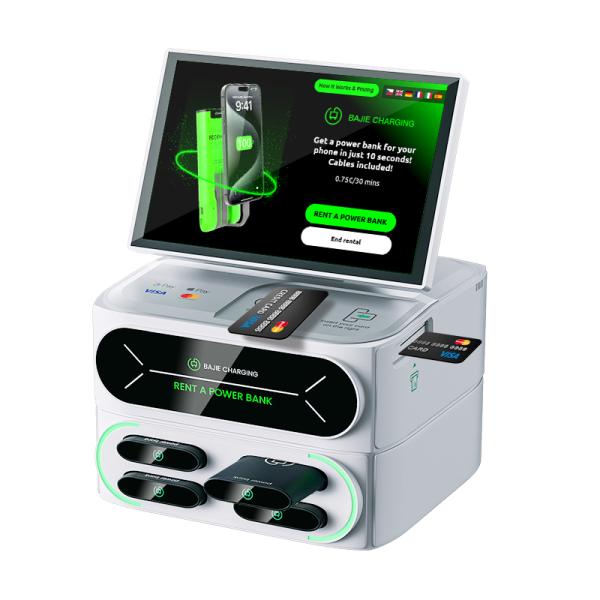 4 Slots 6000mah Touch-screen Integrated Stackable Cell Phone Charging Station Kiosk Share Power Bank Rental Machine