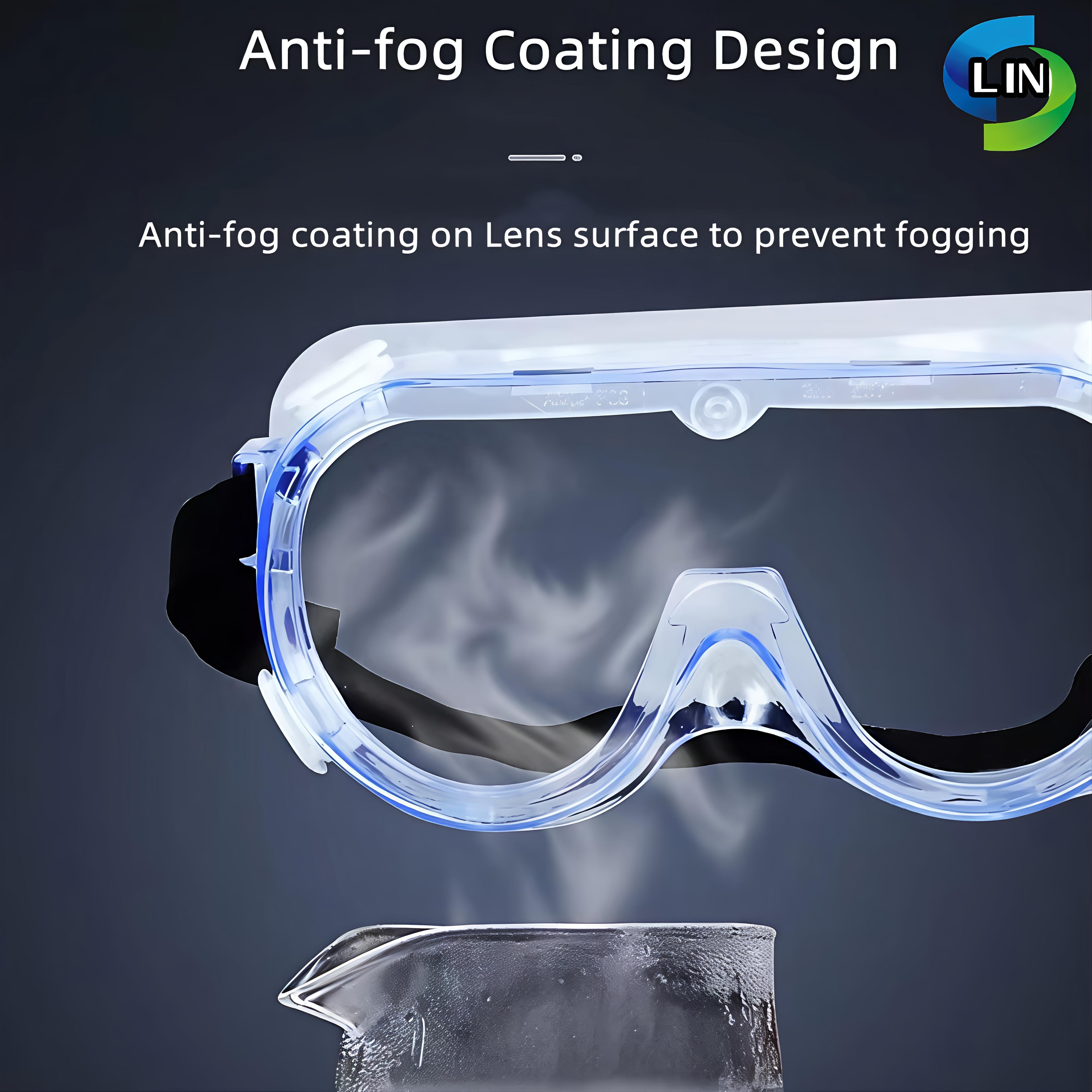 Medical Protective Goggles with Anti-fog Coating, Full Wrap-around Frame and PVC + PC Material for Chemical Laboratory Protection
