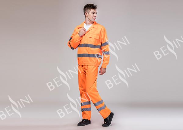 Double Stitching Safety Work Clothes High Visable Orange Jacket Bib Pants Suit