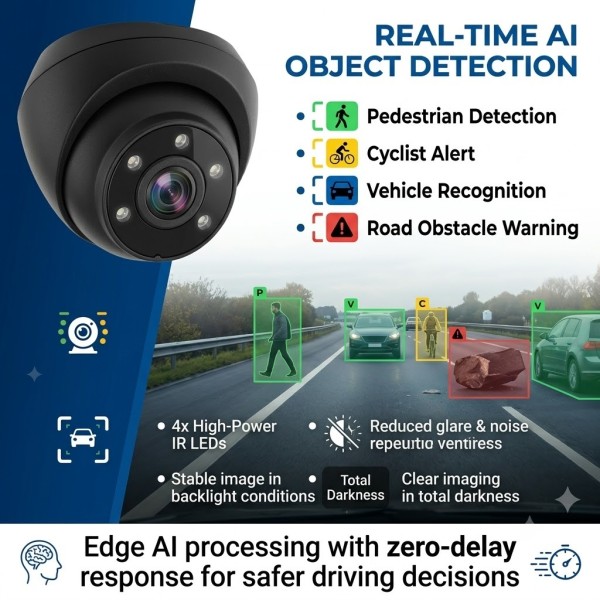 AI Blind Spot Detection Camera BSD with Pedestrian & Cyclist Alert – 1080p IP69K for Commercial Trucks