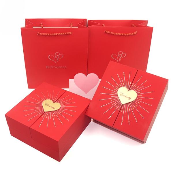2024 Custom Valentine's Day Gift Packaging Jewelry Red Heart Folding Paper Box Customized Logo