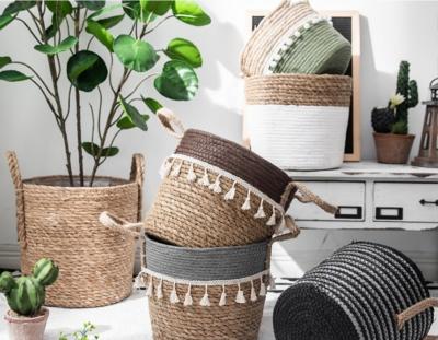 Handicraft Natural Seagrass Storage Basket With Handle ECO Friendly Kids Toy Clothes Baskets Storage Home Decoractions