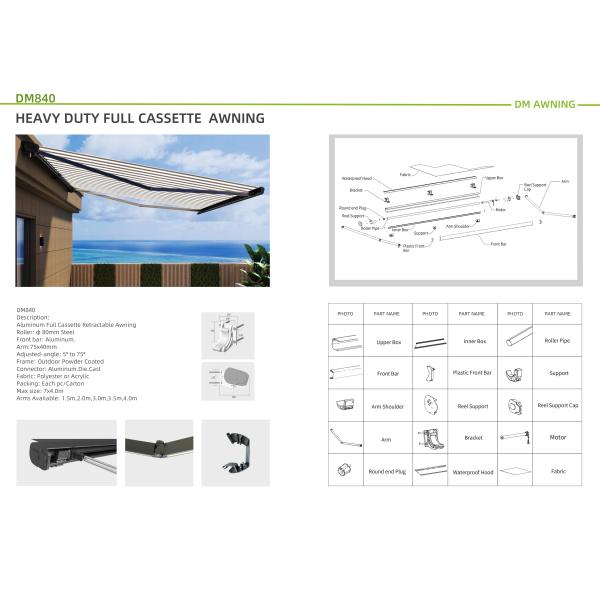 High Quality Aluminum Retractable Awning Steel Folding Arms for Full Cassette Awning