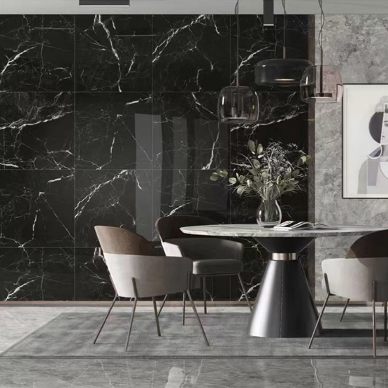 10x60cm Polished Porcelain Tile for Wall Decoration Black and White Check Pattern