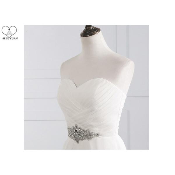 Off White Strapless Chiffon Bridal Gowns Pleating Beaded Belt Back Bandage