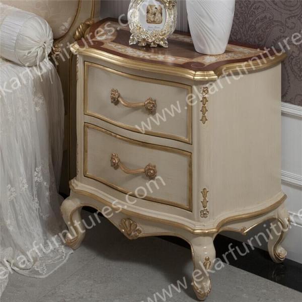 Antique Carved Small Silver Vintage Wood Nightstands FN-103A