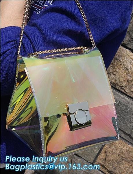 shoulder clear pvc chain hand bag for purses handbags, Metallic Transparent PVC Beach Handbags Shoulder Bags, Chain Cros