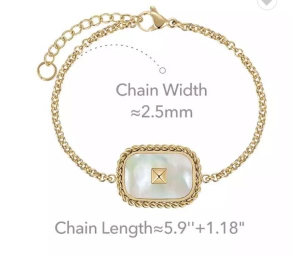 Large Tag 15.7'' Stainless Steel Necklace And Bracelet Set White Fritillary Inlaid