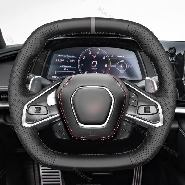 Hand Stitching PU Leather Steering Wheel Cover for Chevrolet Corvette C8 2020 2021 2022 2023