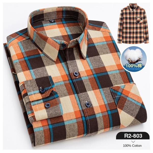 Plus Size Business Shirts in 100% Cotton with Brushed Plaid Collar and Long Sleeves