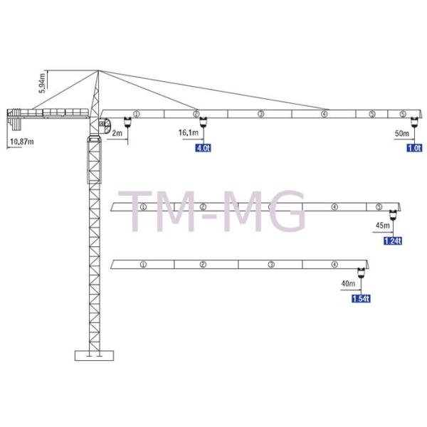 PLC Control 50m 4 Ton Luffing Construction Tower Crane XGT63K