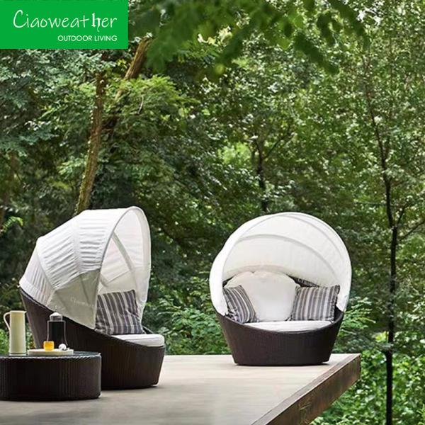 Aluminum Frame Outdoor Rattan Woven Round Bed for Modern Garden Courtyard Pool Beach Home Bath Hotel Leisure Sofa