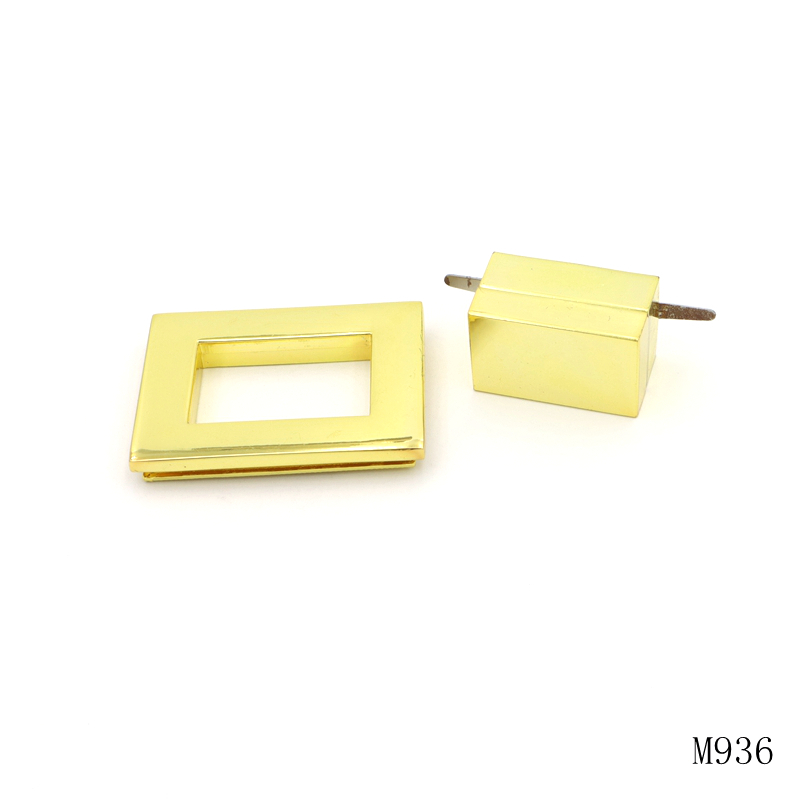 Rectangle Bag Turn Lock Gold Plated Metal Turn Lock For Lady Bag