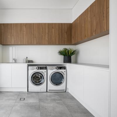 Wood Grain Hamper Handless Laundry Storage Cabinet With Wash Machine