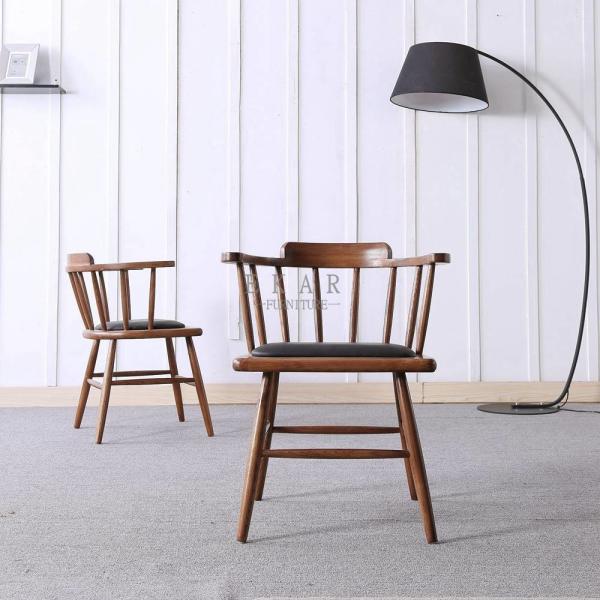 Fabric Solid Wood Blue Wooden Dining Chair With Armrest