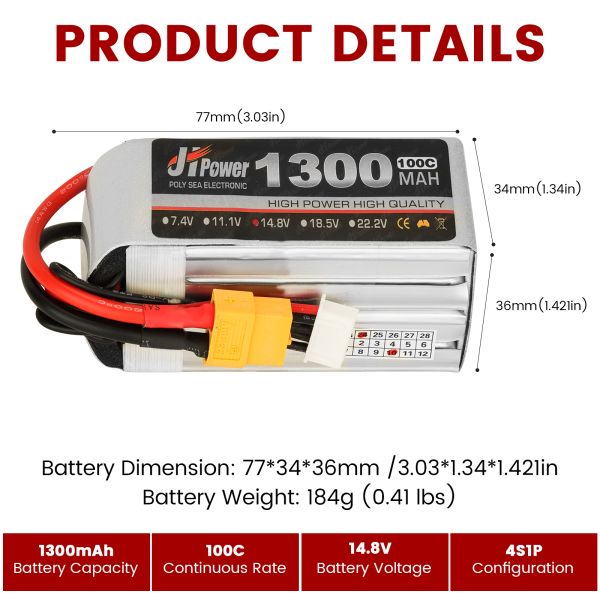 14.8v 1300mAh Lipo Batteries High Capacity 100C Lipo Batteries