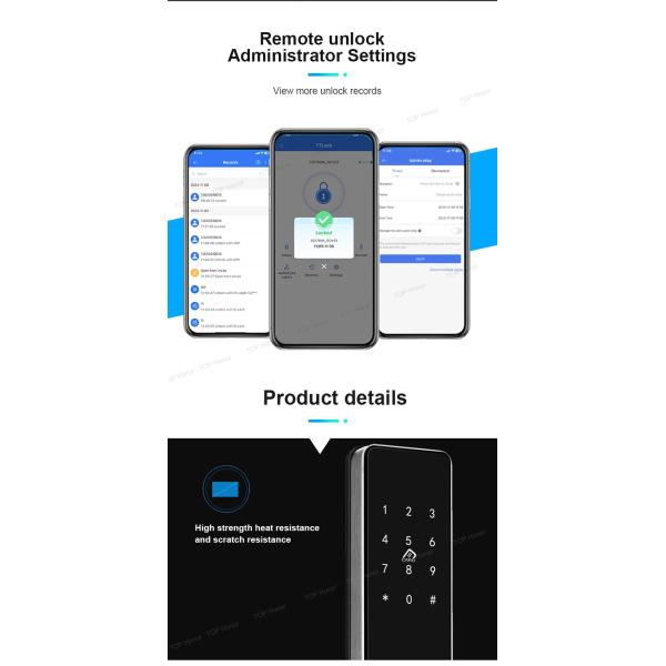 TH521 Алюминиевая сплав квартира Умный дверной замок TTLock Биометрический код Карта ключ разблокировка