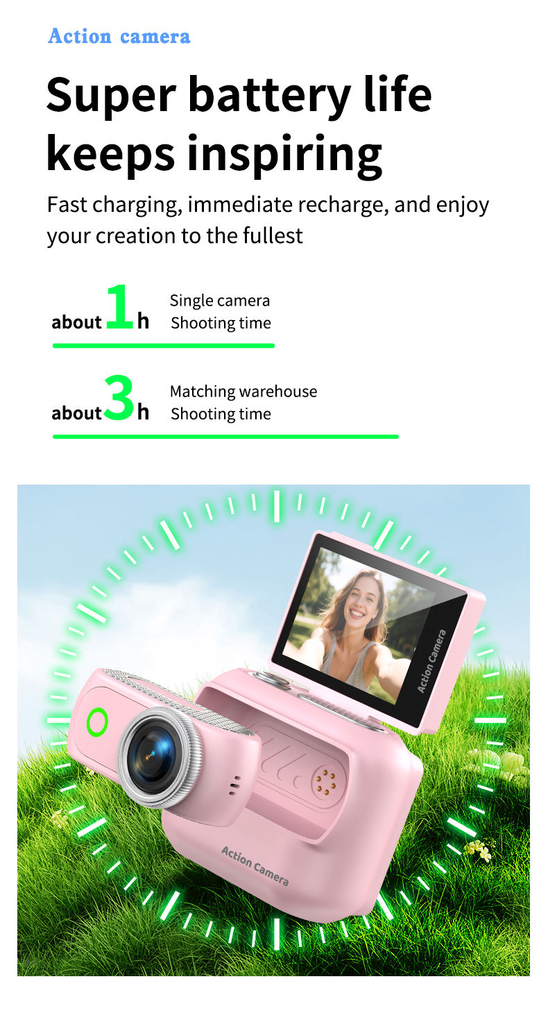 Wireless WiFi APP Fast Video Photo Transfer Magnetic Lanyard Stand Portable Action Cam Wholesale Supply