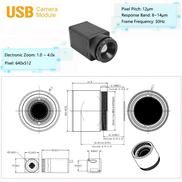 8x Electronic Zoom Vanadium Oxide IR USB2.0 UART Thermal Camera Module